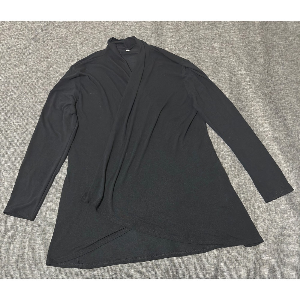 Unbranded Womens 2XL Cardigan Black Open Front Draped Long Sleeve Solid